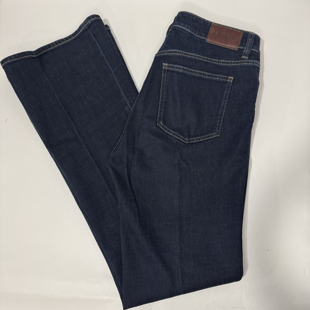 Lauren Ralph Lauren Women's Bootcut Jeans Size 8 Dark Wash W/ 100% Sheep Leather